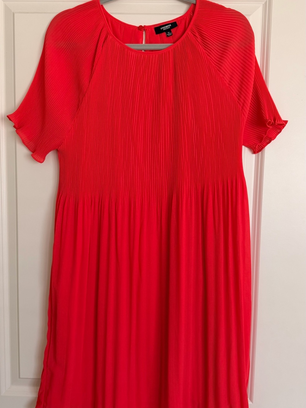 Premise Bright Red Pleated Short Sleeve Casual Dress